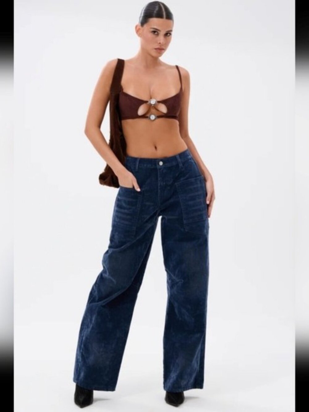 *Velvet Effect TRENCH and TROUSER SET in Blue - XL - Picture 4 of 5